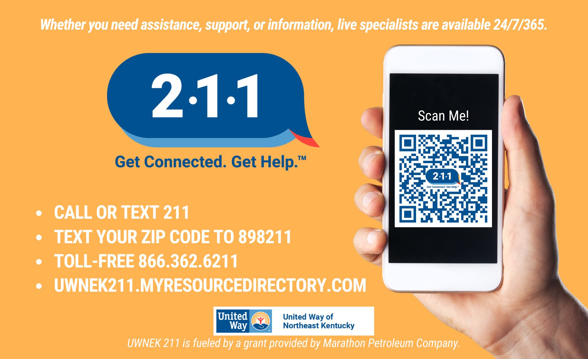 211 Contact Info and QR code